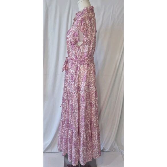Oliphant Tuckernuck Malta Pink Ruffle Collar Button Down Maxi Dress Medium - Picture 6 of 10
